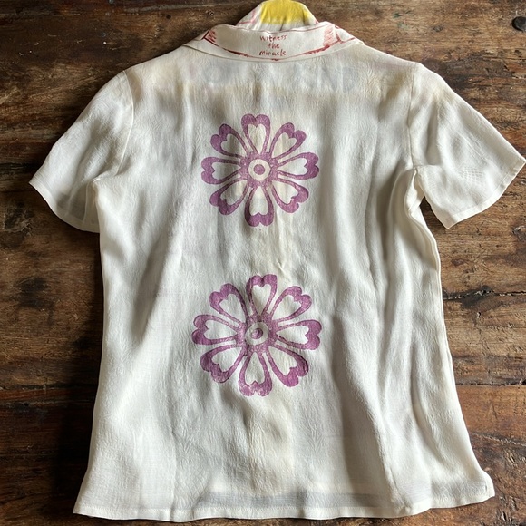 Gorgeous one of a kind hand printed silk blouse - Picture 4 of 6